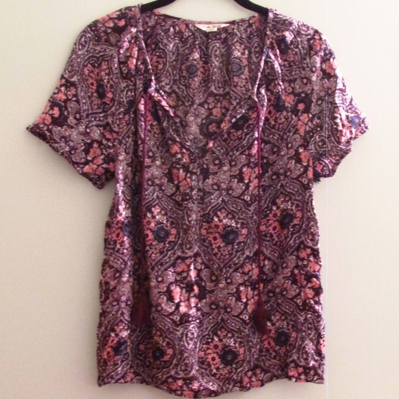 |Lucky Brand| Paisley Printed Tassel Shirt Size M - Picture 1 of 3